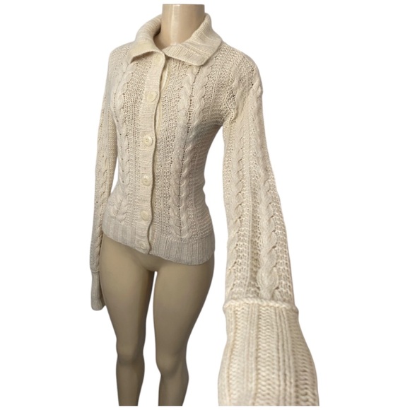 Ruehl 925 Y2K Cream Wool Cashmere Blend Button Up Cable Knit Sweater Size Medium - Picture 4 of 10
